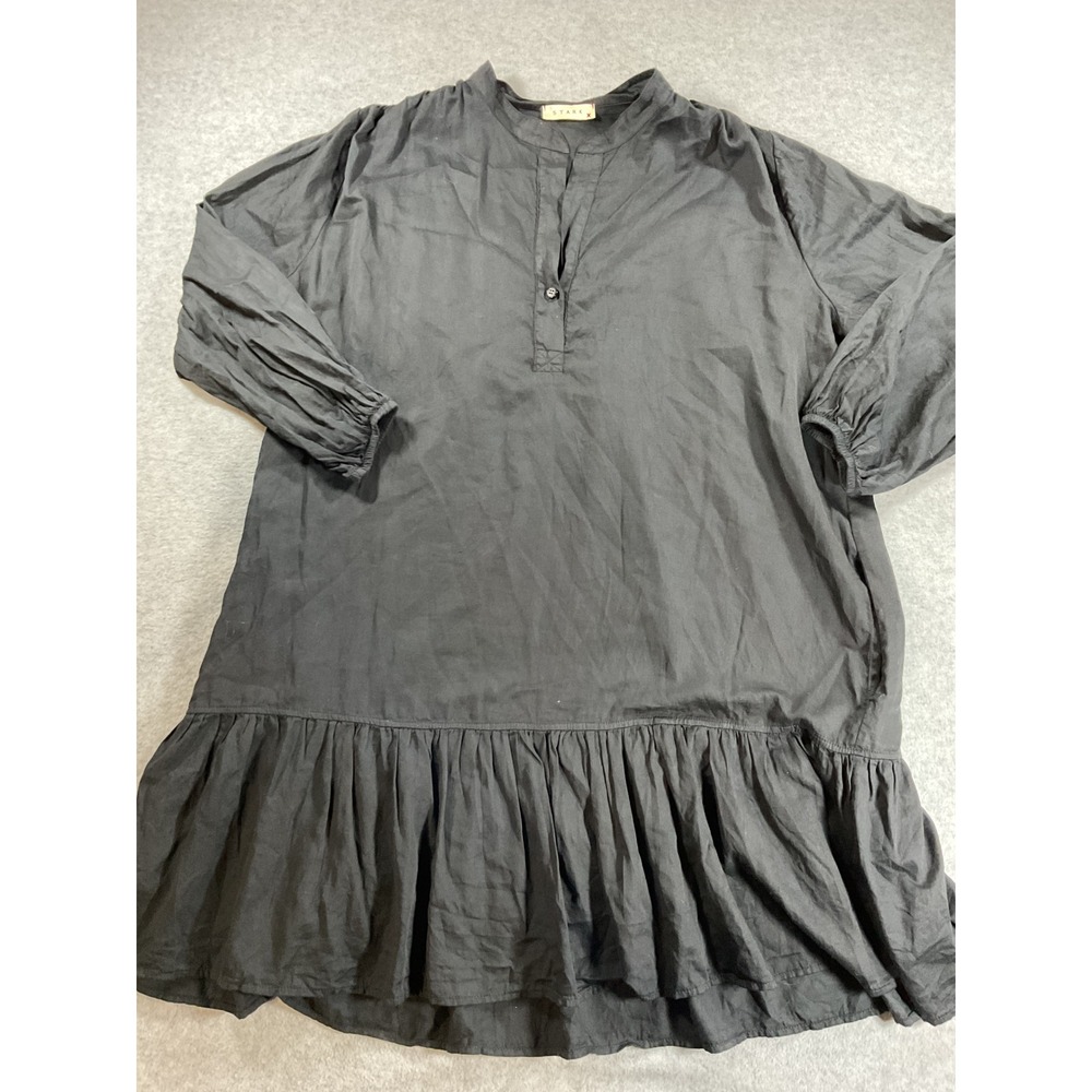 Stark X Black Cotton Gauze Drop Waist Ruffle Hem Mini Dress 2132X Small 2232